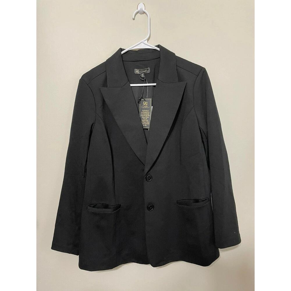 DG2 by Diane Gilman Women's Ponte Knit Boyfriend Blazer Office, Black, Medium